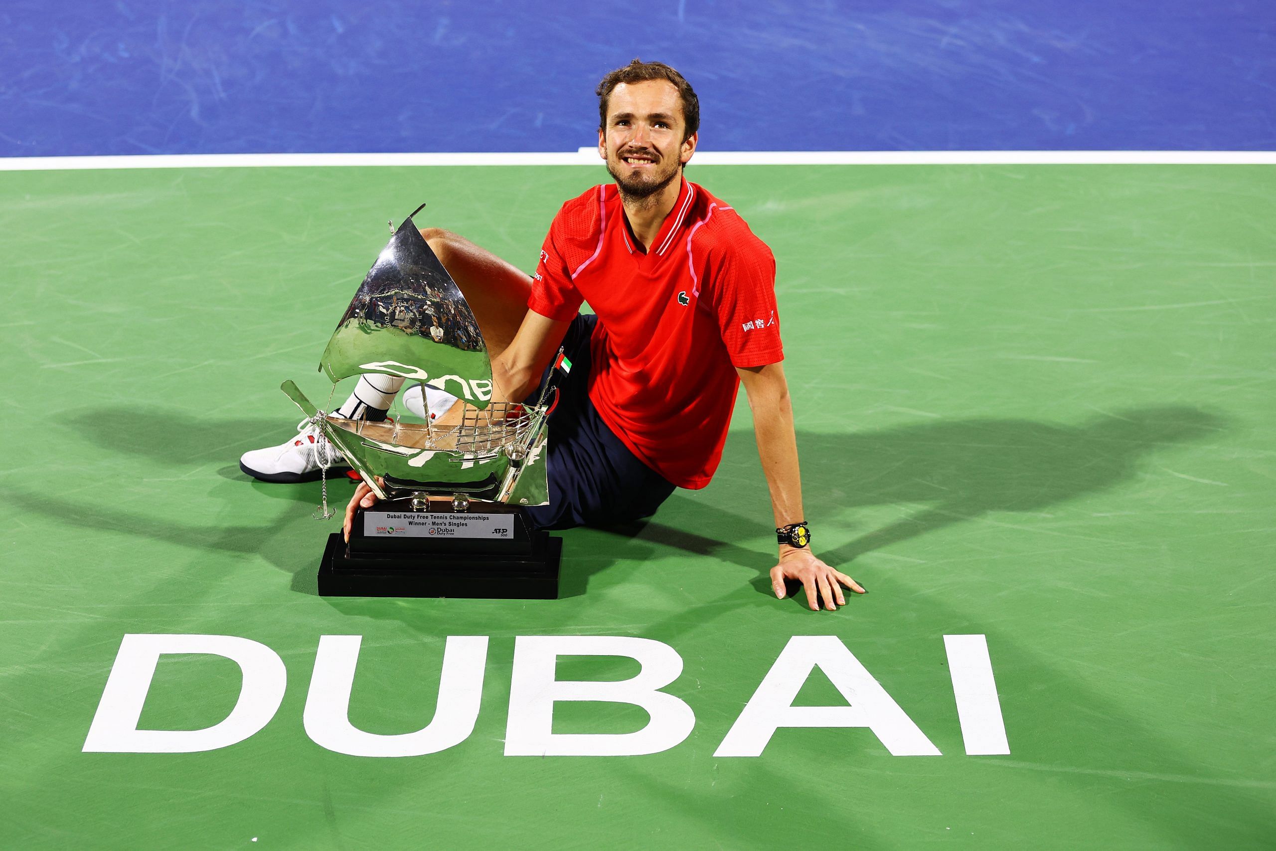 DUBAI, UAE, 4th March 2023. Action from the men's singles final of the Dubai  Duty Free Tennis Open Championships. 3rd seed Daniil Medvedev defeated  defending champion Andrey Rublev 6-2, 6-2 Credit: Feroz