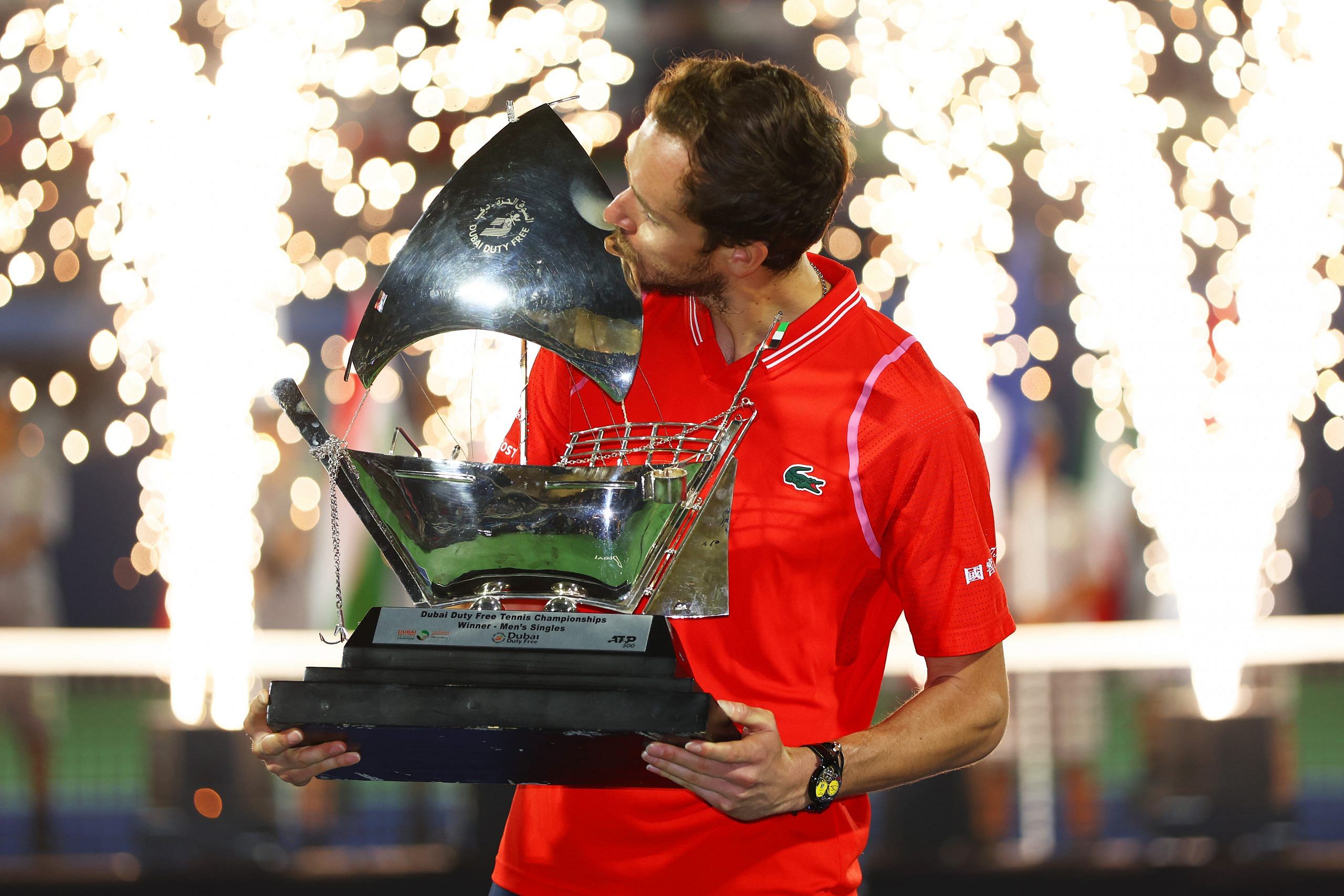 DUBAI, UAE, 4th March 2023. Action from the men's singles final of the Dubai  Duty Free Tennis Open Championships. 3rd seed Daniil Medvedev defeated  defending champion Andrey Rublev 6-2, 6-2 Credit: Feroz